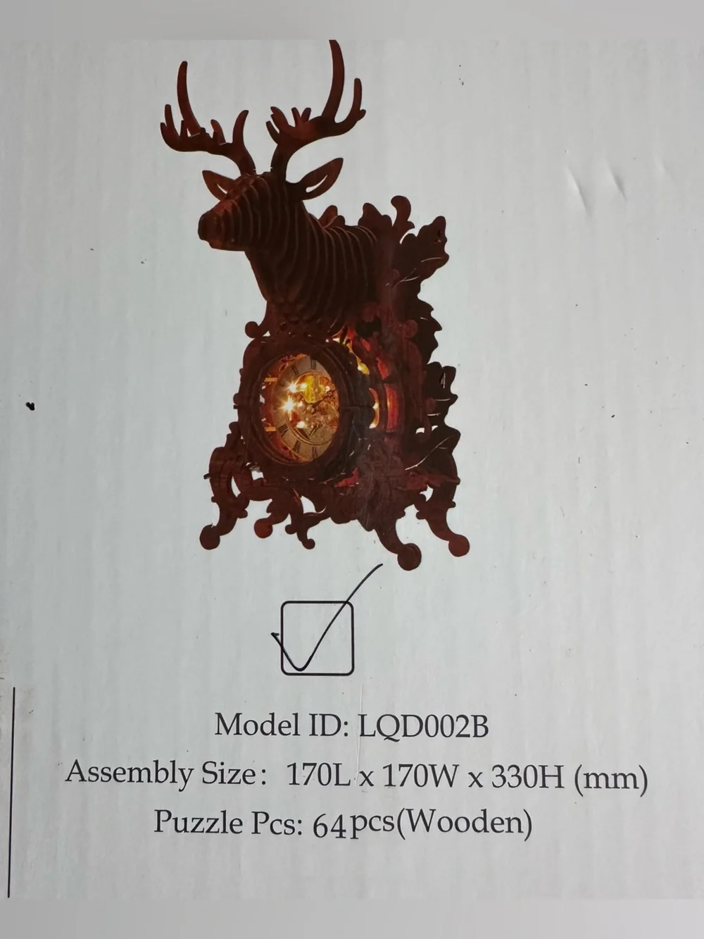 Funpola Led 3D Wood Puzzle Deer Elk Clock Building Model NEW Home Decor Clock